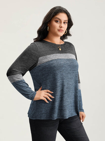 Heather Colorblock Contrast Crew Neck T-shirt