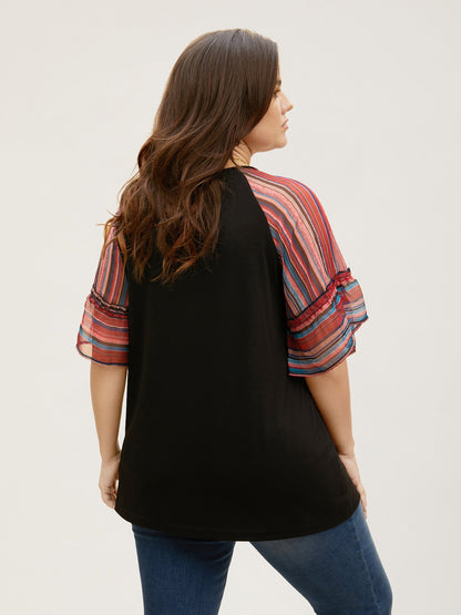 Boho Print Patchwork Raglan Sleeve T-shirt