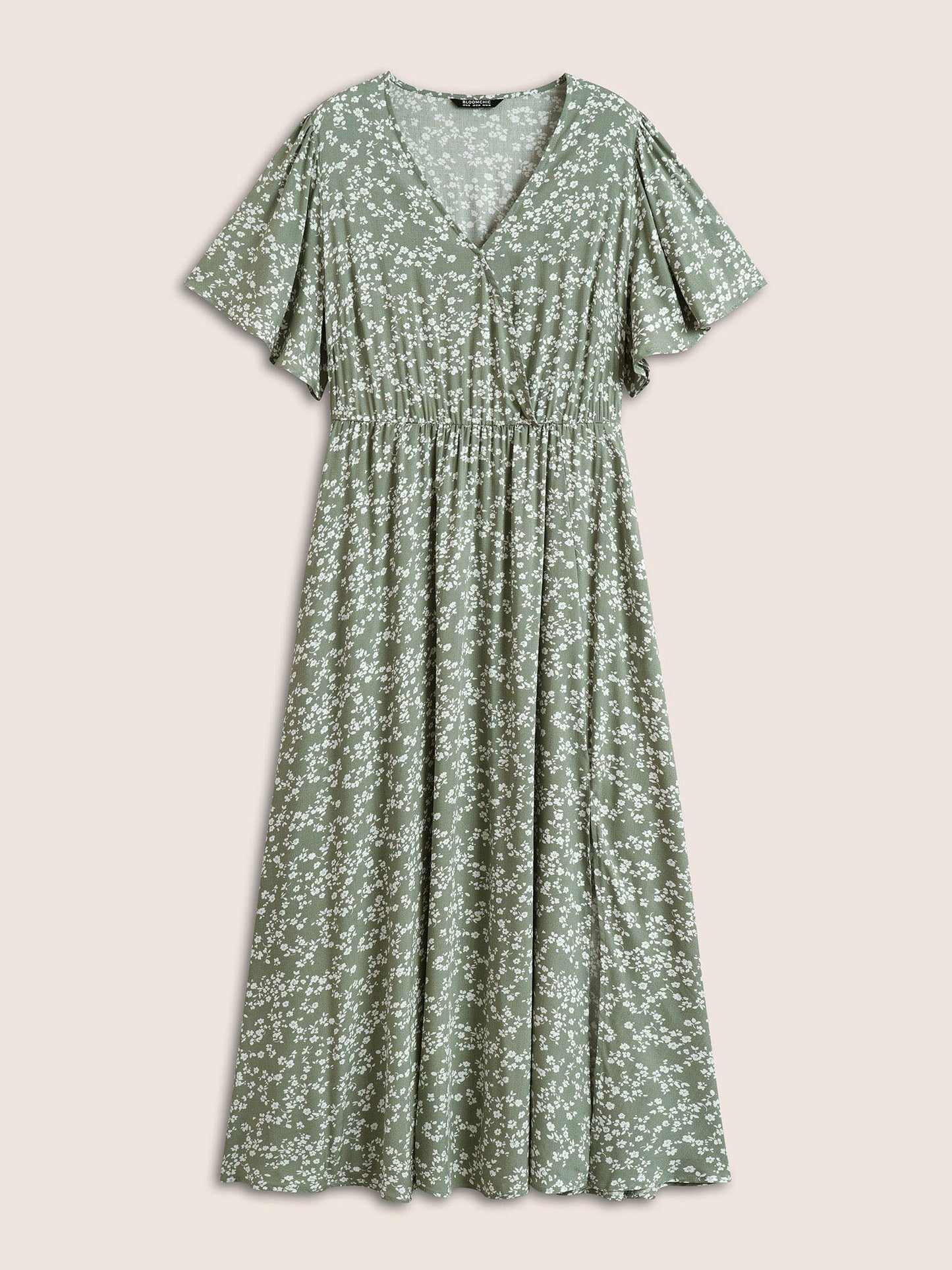 Bloom Dress - Flutter Sleeve Ditsy Floral Pocket Split Maxi Dress