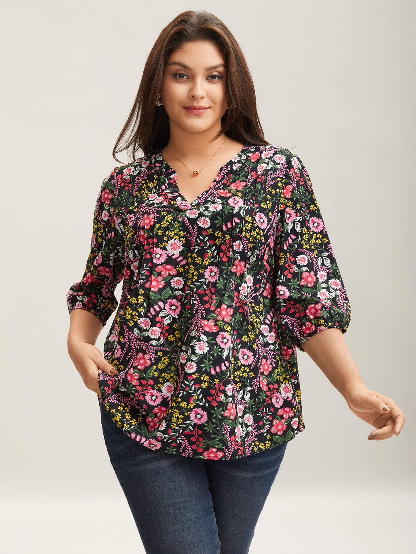 Floral Print Notched Collar Shirt