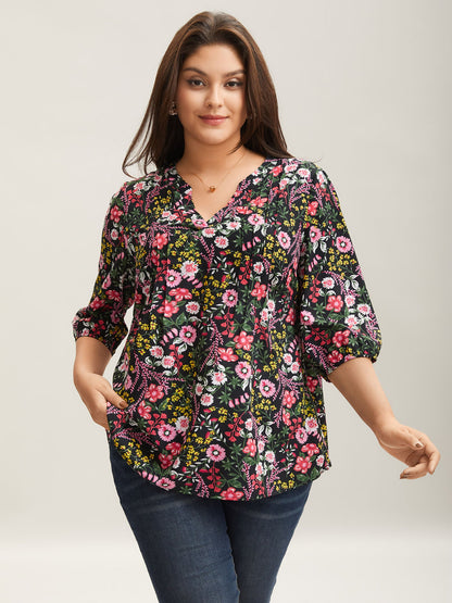 Floral Print Notched Collar Shirt