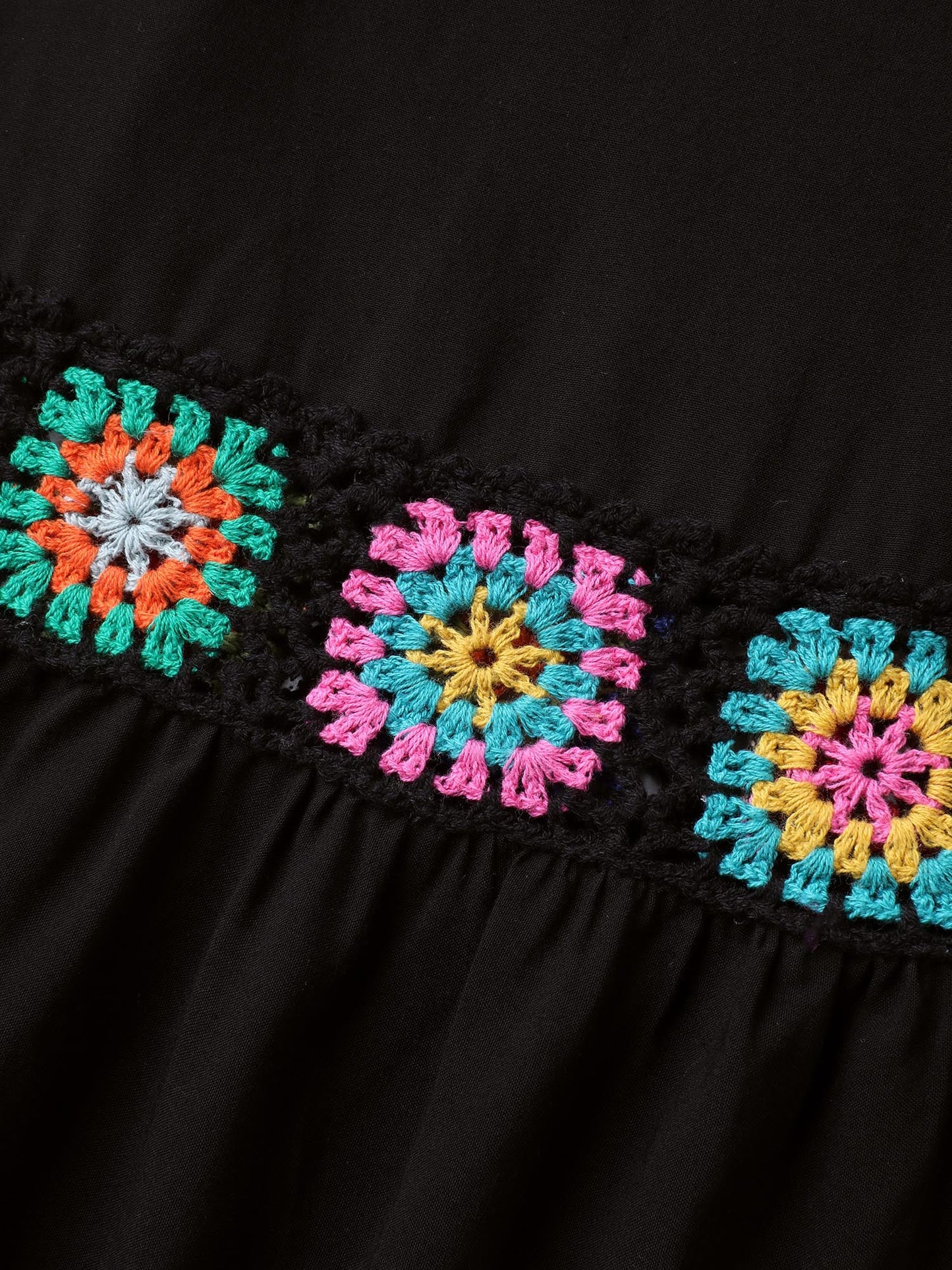 Stretchy Waist Crochet Floral Wide-Leg Pants