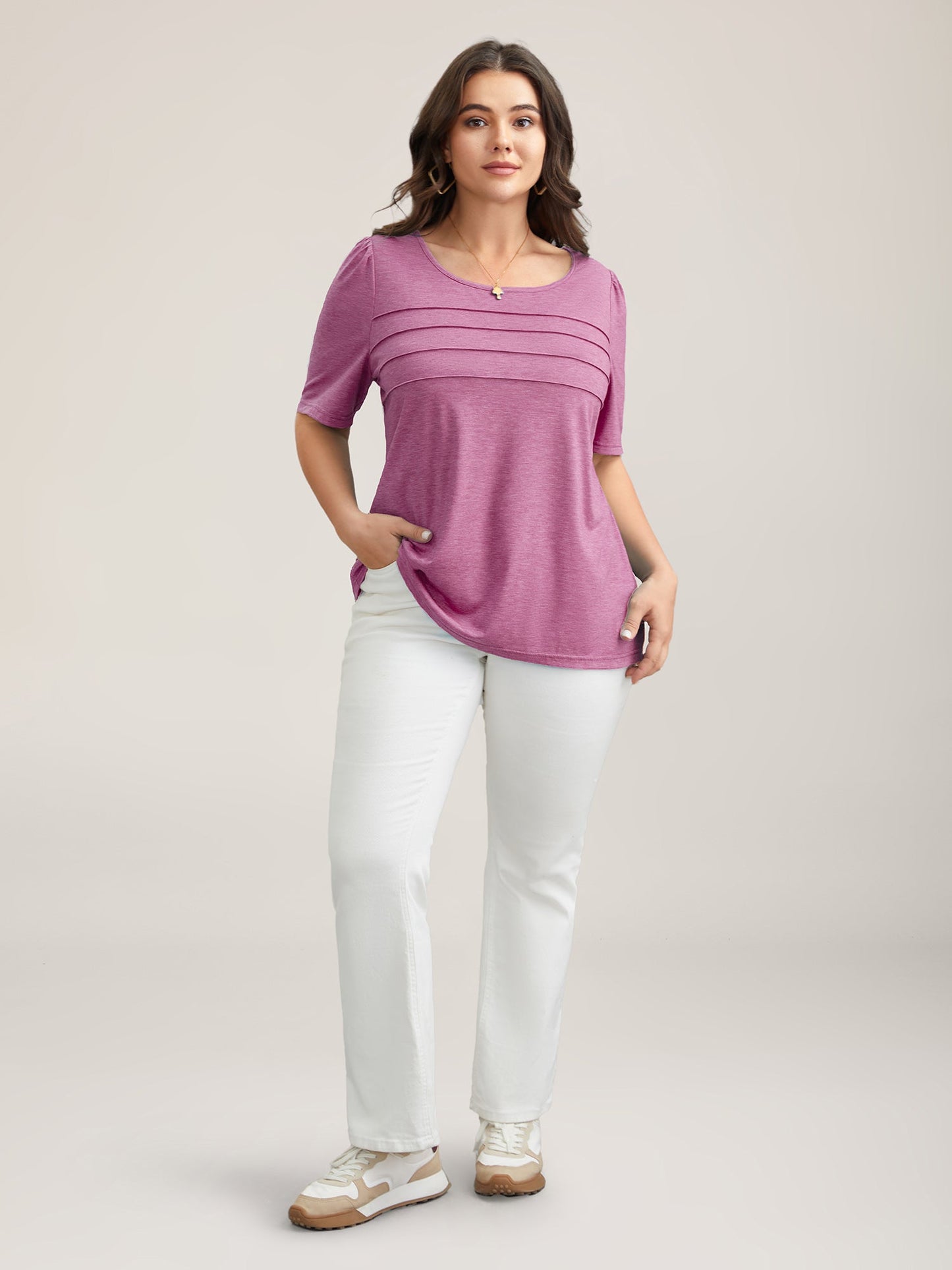 Seamed Round Neck Fitted T-Shirt