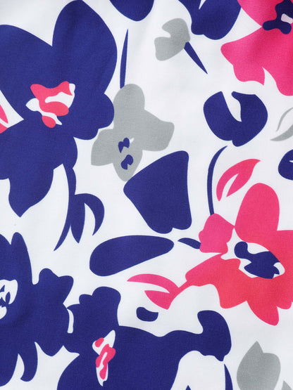 Color Block Floral Print Notched Midi Dress