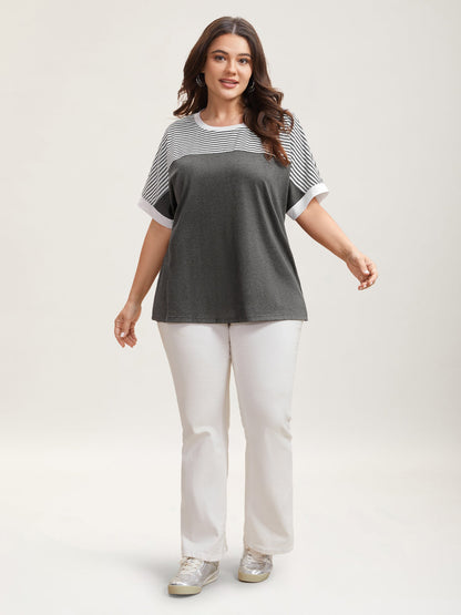 Solid and Striped Contrast Hem T-Shirt