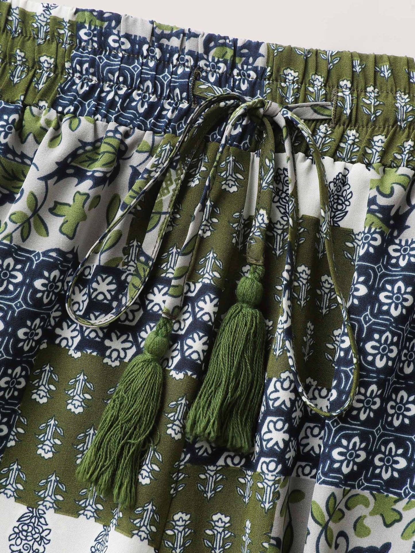 Floral Collage Drawstring Wide-Leg Pants