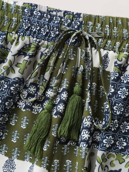 Floral Collage Drawstring Wide-Leg Pants