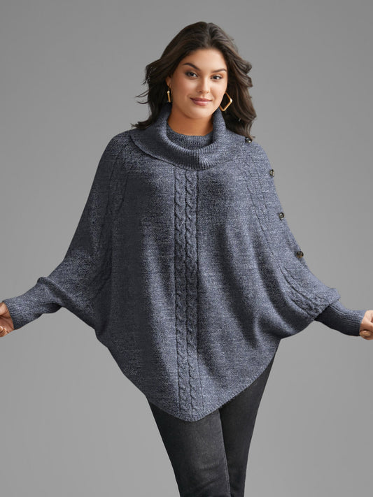 Turtleneck Cable Knit Asymmetrical Hem Pullover