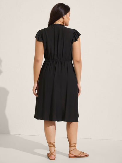 Floral Embroidered Notched Collar Midi Dress