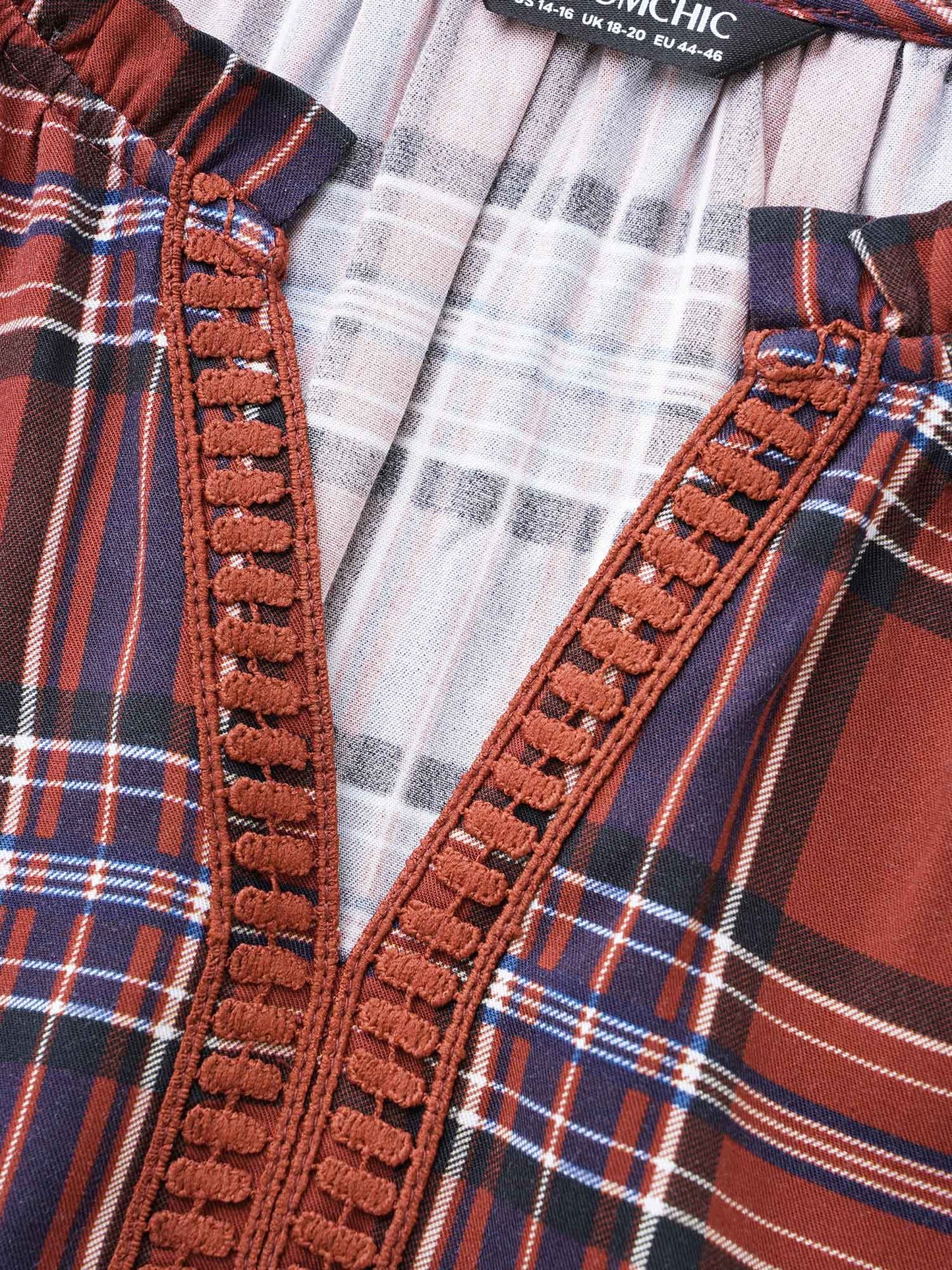 Plaid Contrast Webbing Ruffle Trim Blouse