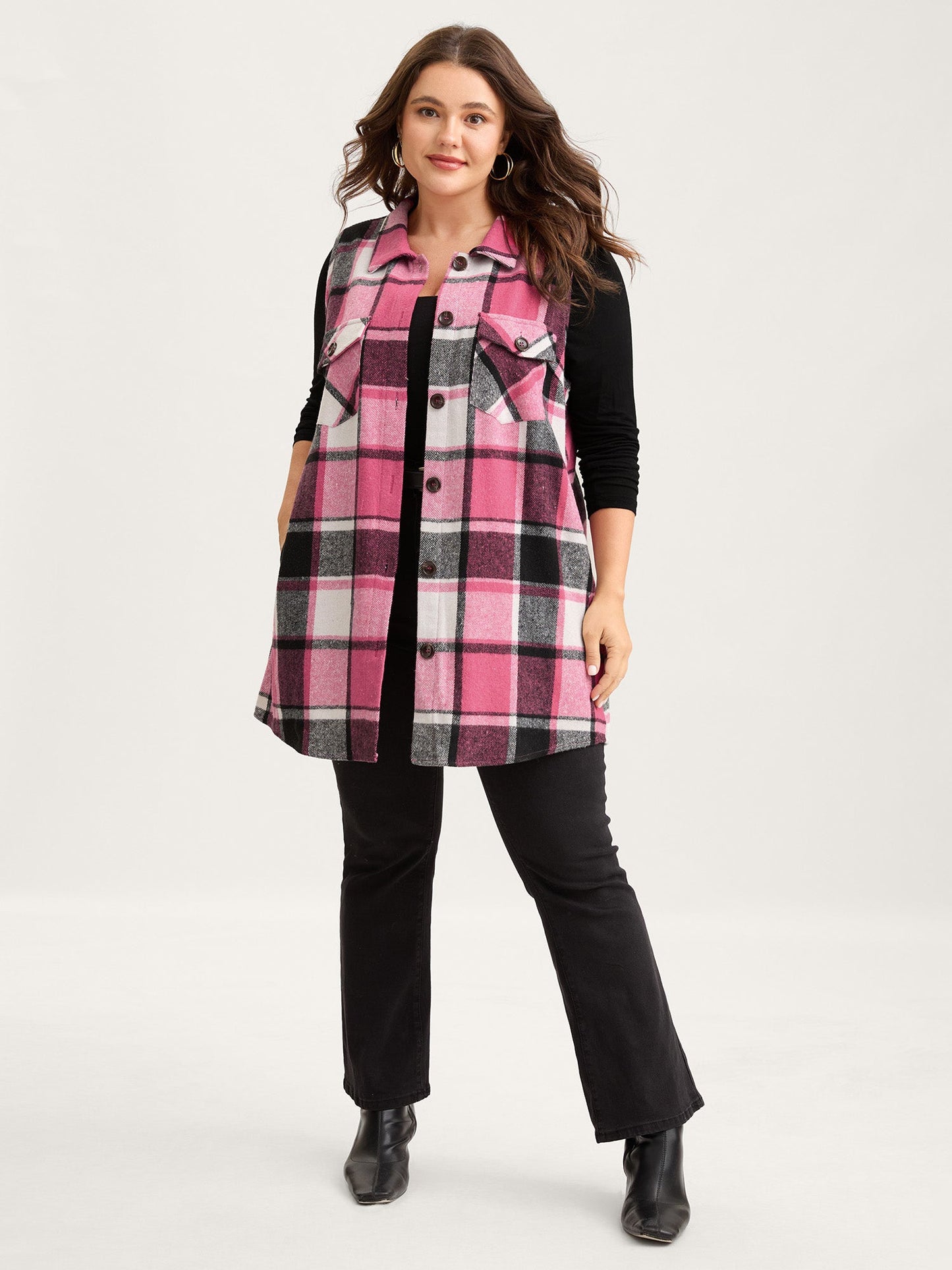 Plaid Flap Detail Sleeveless Jacket