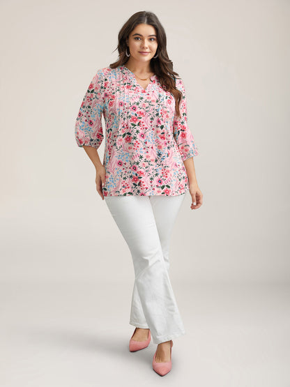 Floral Print Notched Collar Shirt