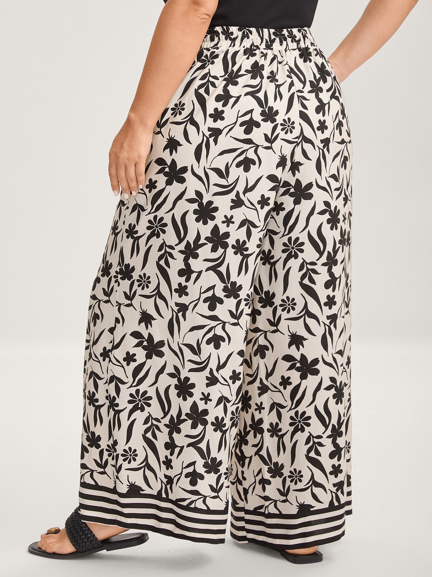 Floral Print Wide-Leg Contrast Pants