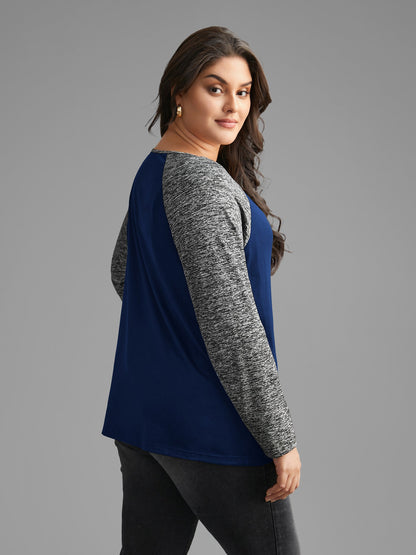 Heather Patchwork Button Detail Stretchy T-Shirt