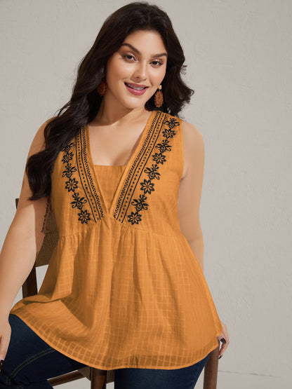 Pure Cotton Jacquard Embroidered Tank Top