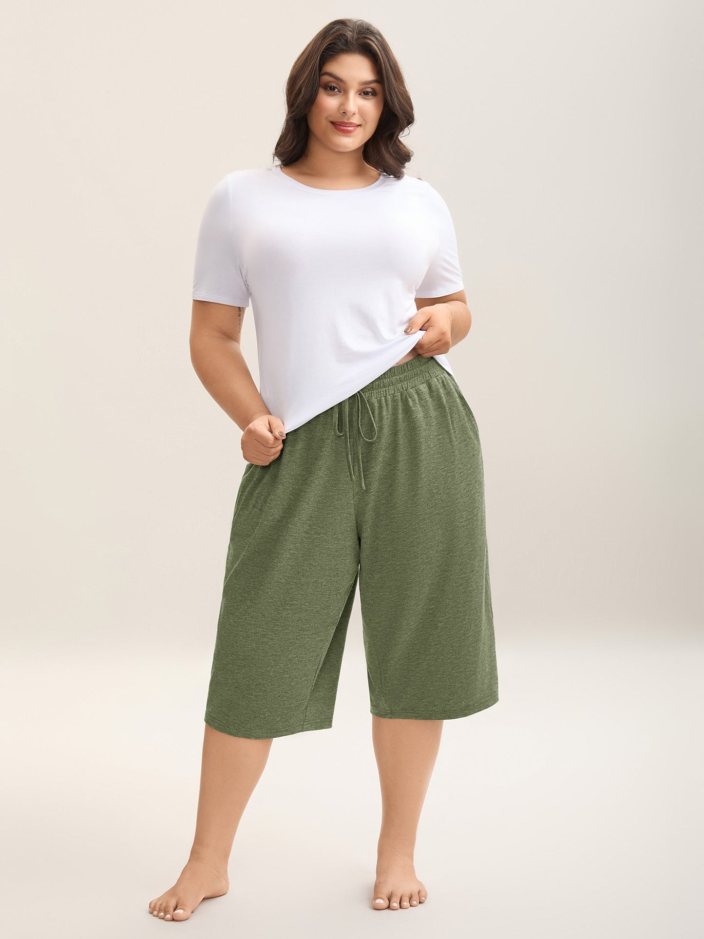 Mixed Color Knit Drawstring Loungewear Bottoms