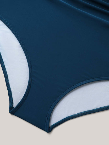 Surplice Neckline Belted Plain One-Piece Swimsuit