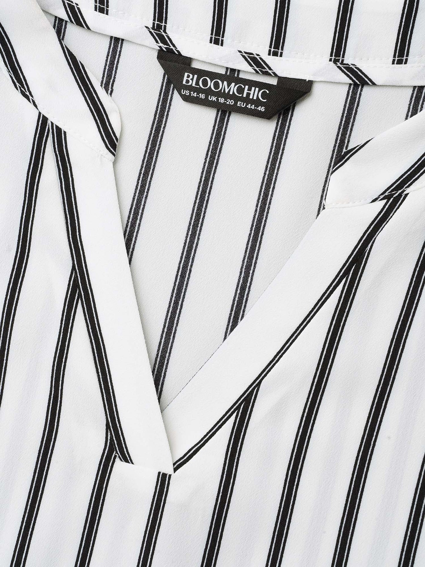 Notched Collar Striped Tab Sleeve Shirt