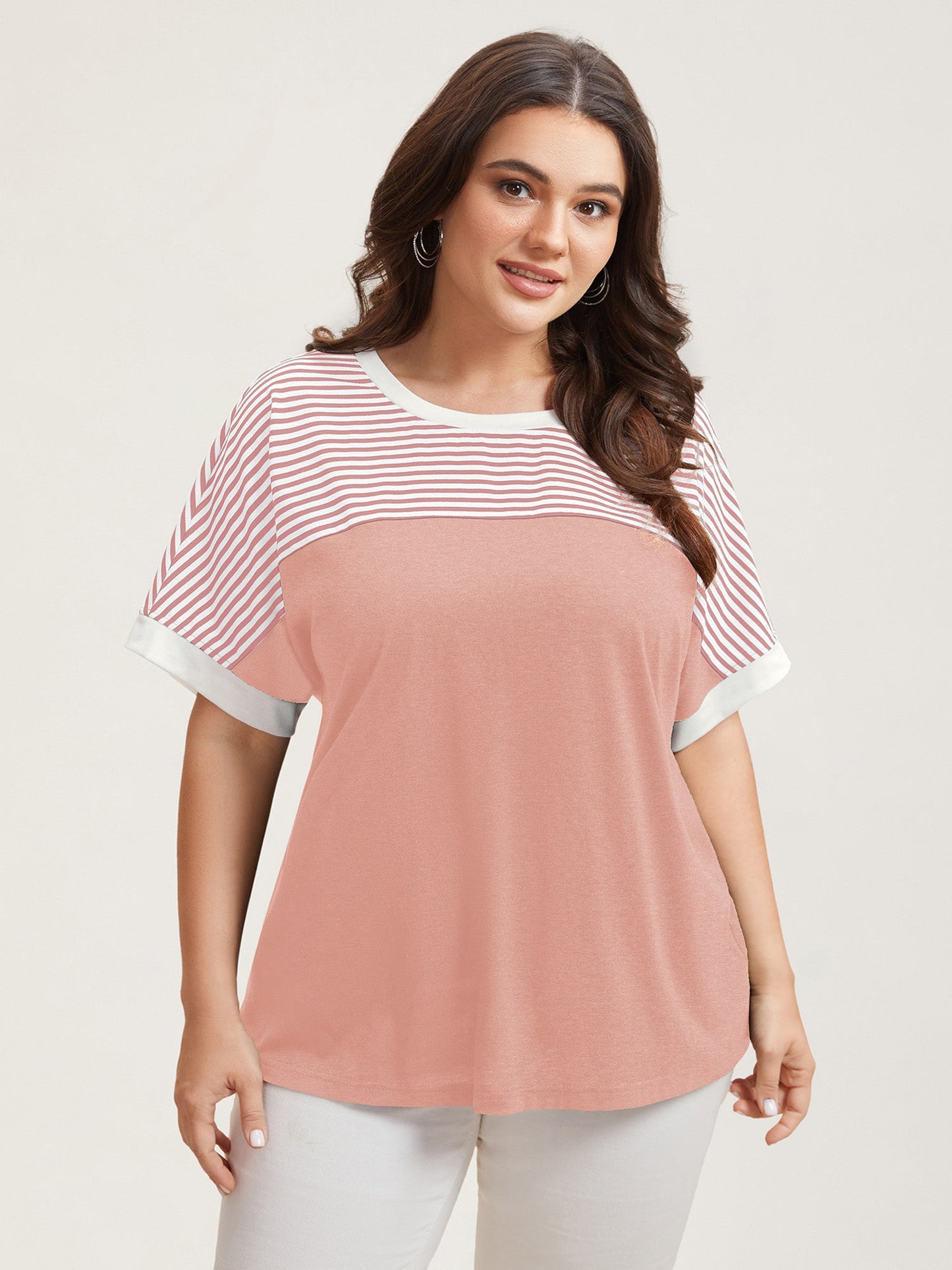 Solid and Striped Contrast Hem T-Shirt