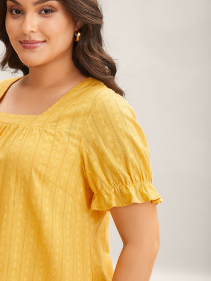 Cotton Square Neck Ruffled Sleeve Shirt