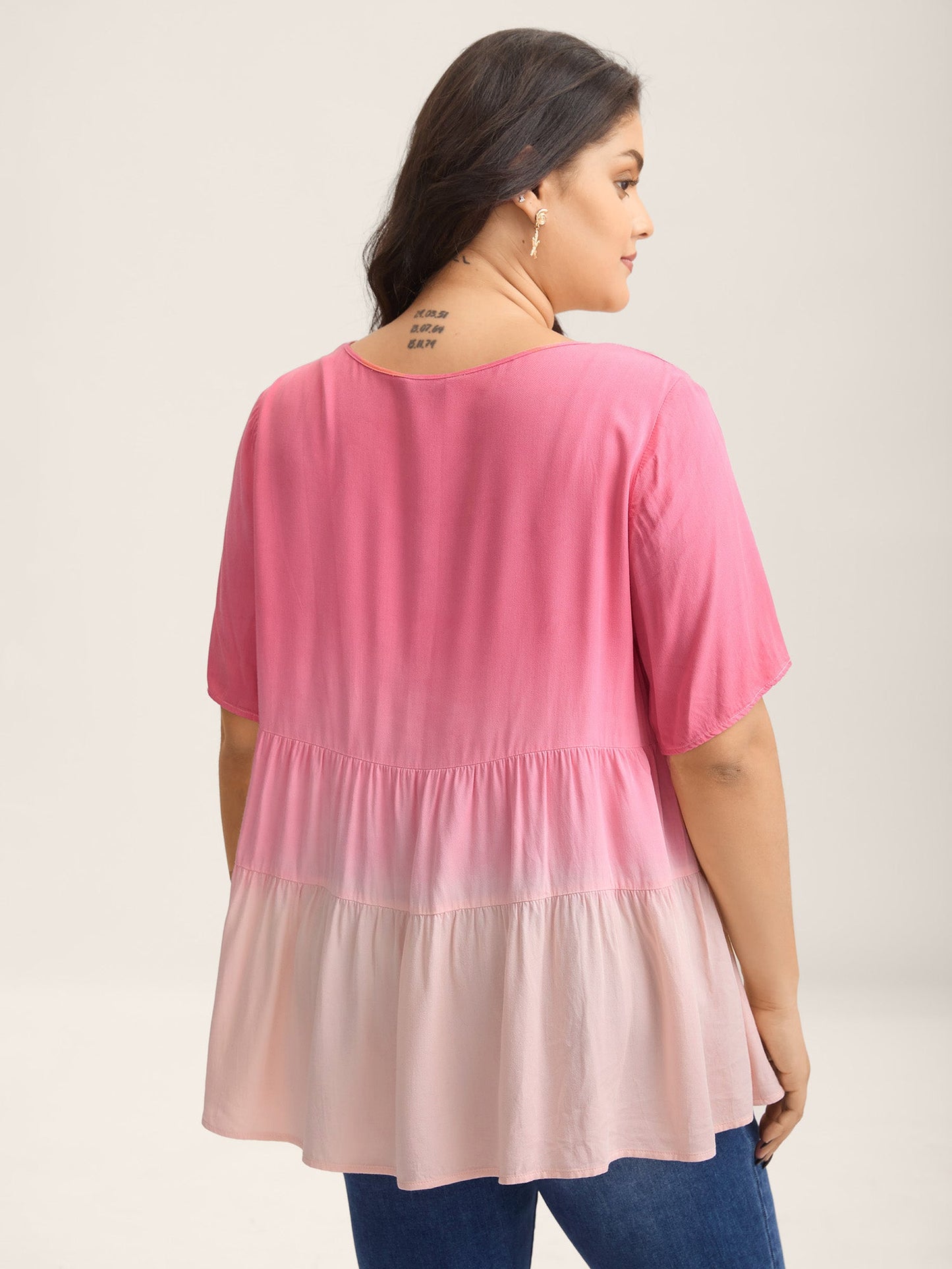 Rayon Tie-Dye V-Neck Tiered Blouse