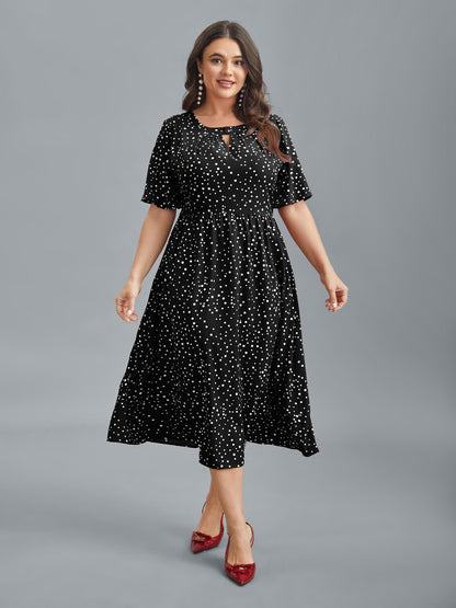 Polka Dots Print Cut-Out Flutter Sleeve Midi Dress
