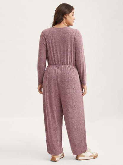 Elastic Waist Overlap Collar Lounge Jumpsuit