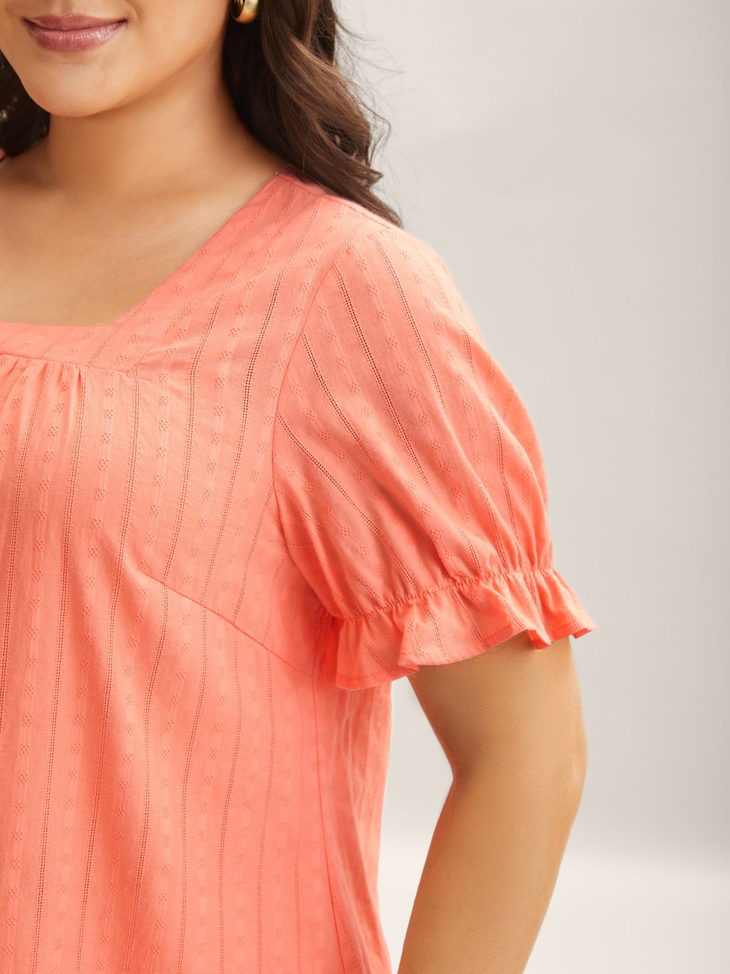 Cotton Square Neck Ruffled Sleeve Shirt