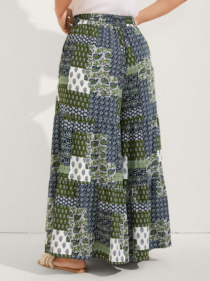 Floral Collage Drawstring Wide-Leg Pants