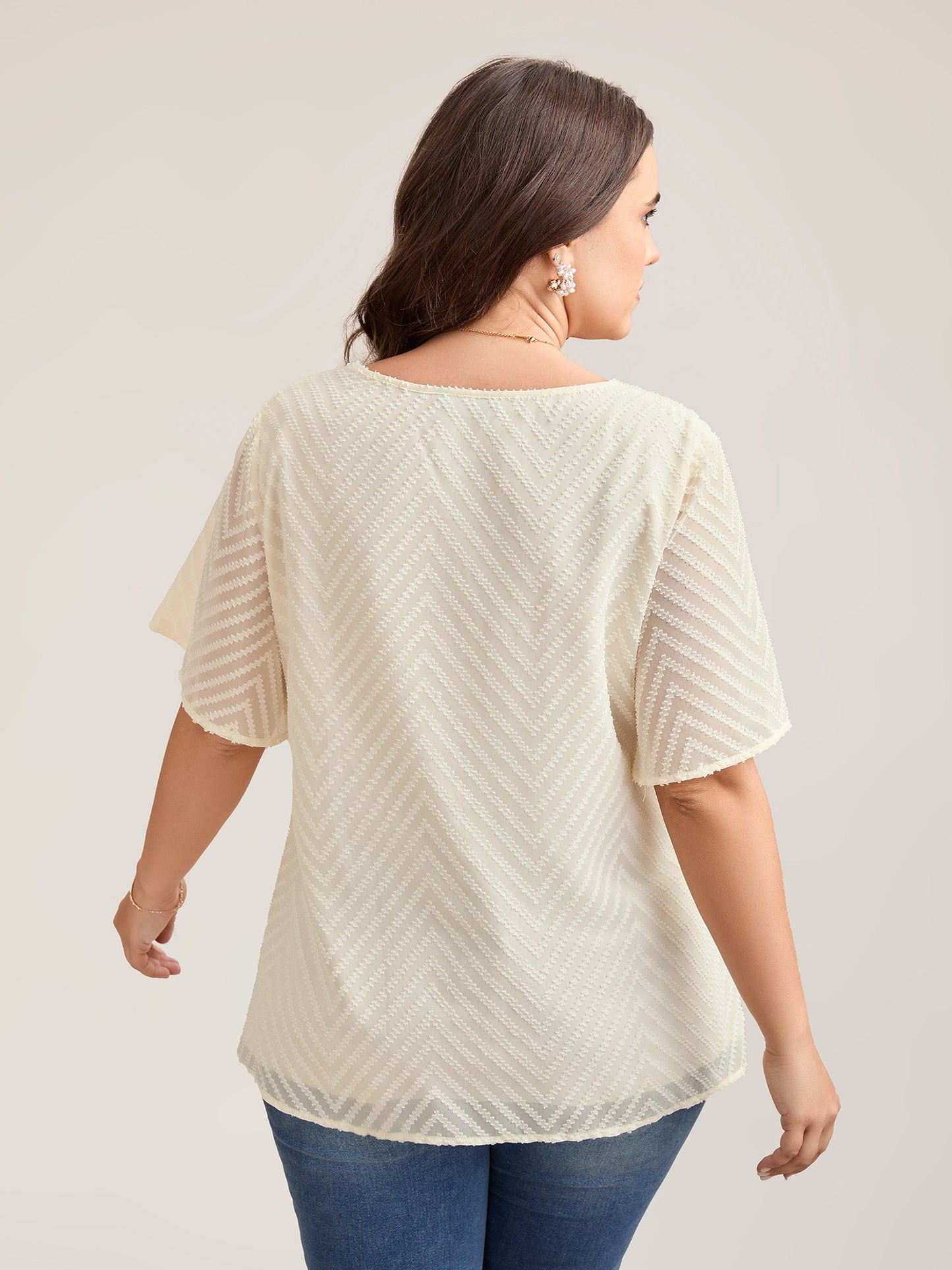 Textured Sheer Ruffled Sleeve Blouse