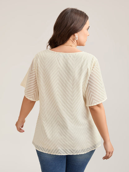 Textured Sheer Ruffled Sleeve Blouse
