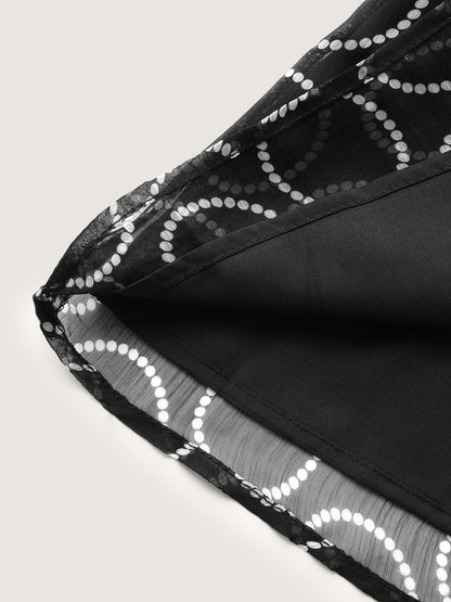 Polka Dot Mock Neck Mesh Patchwork Blouse