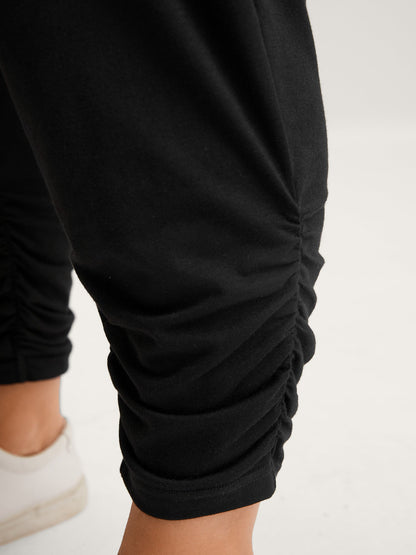Stretchy Straight-Leg Gathered Hem Pants