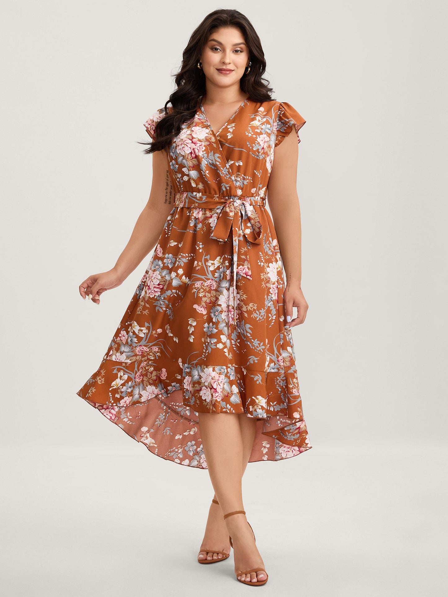 Midnight Blooms Wrap A-Line Midi Dress