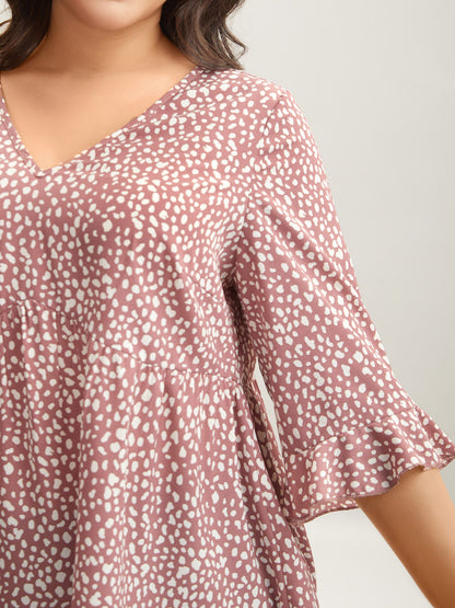 Leopard Print Ruffled Detail V-Neck Blouse