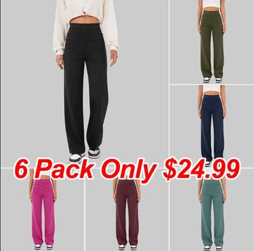 High Waisted Button Multiple Pockets Straight Leg Casual Pants