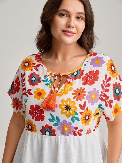 Floral Print Neck-Tie Babydoll Top