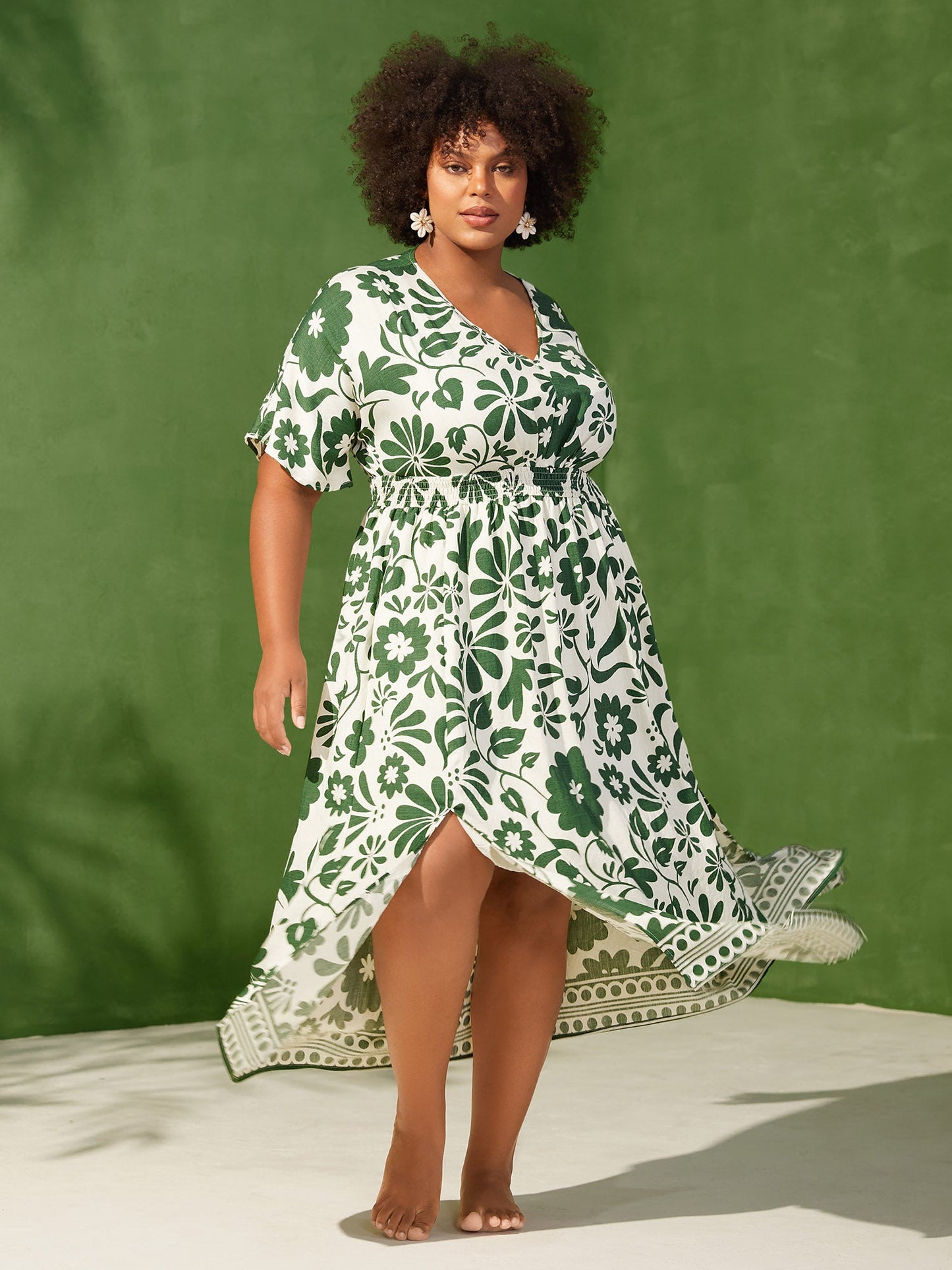 Large Floral Print Pockets Midi Dress