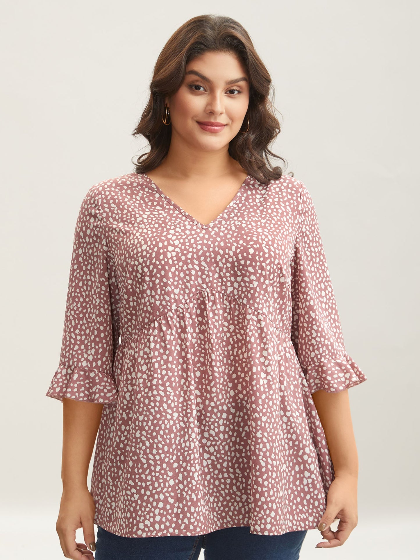 Leopard Print Ruffled Detail V-Neck Blouse