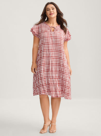 Sweet Plaid Pattern Pockets Midi Dress