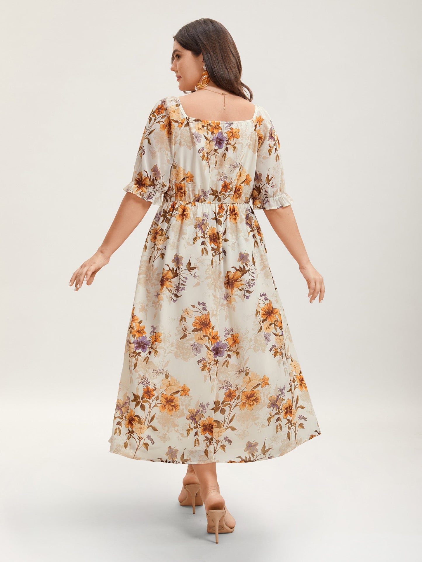 Chiffon Floral Waist-Cinched Maxi Dress