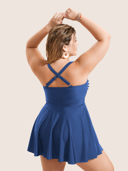 Stripes Patchwork Tie Knot Cross Straps Swim Dress