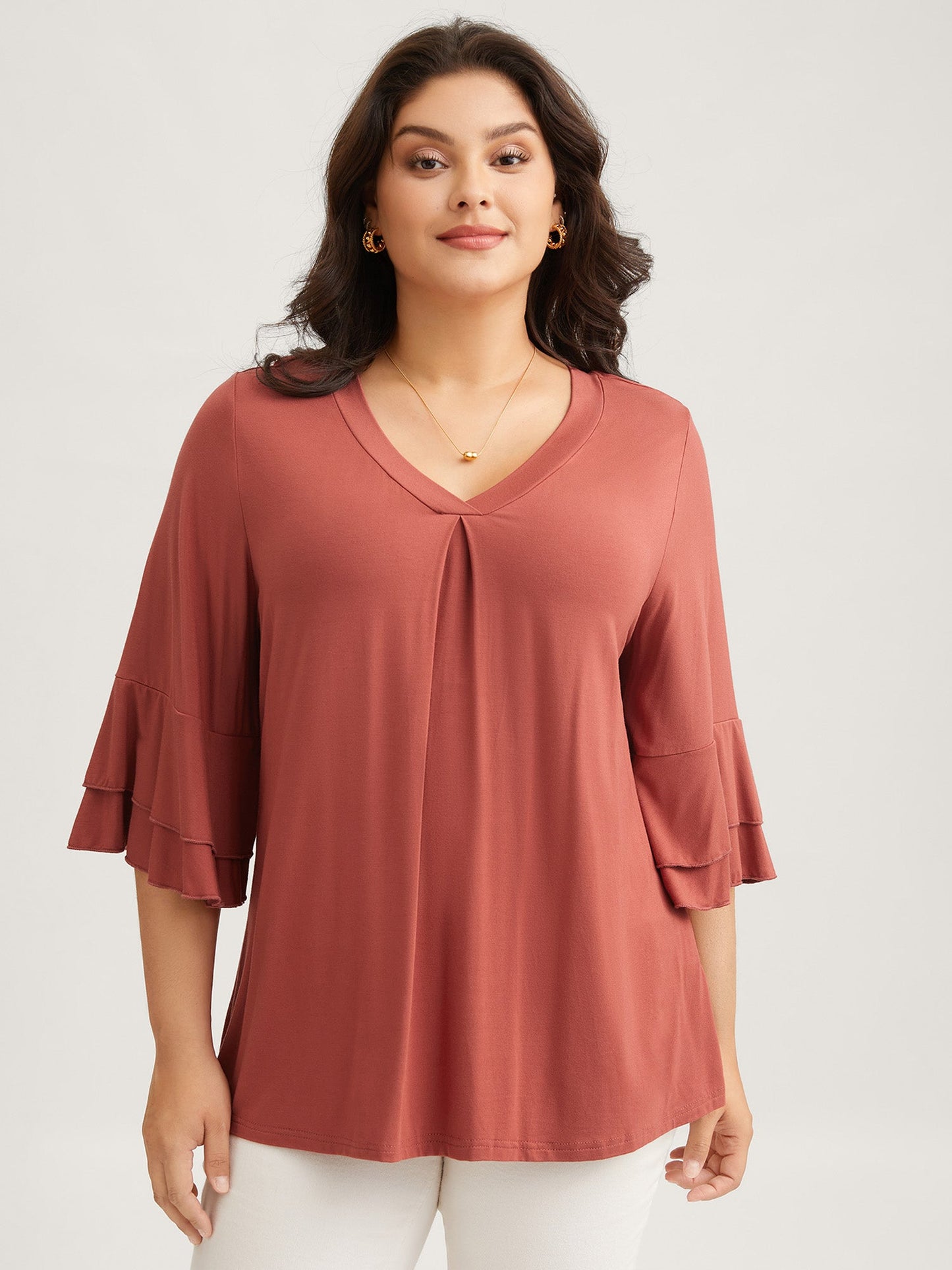Supersoft Essentials Ruffle Layered Sleeve Pleated T-shirt