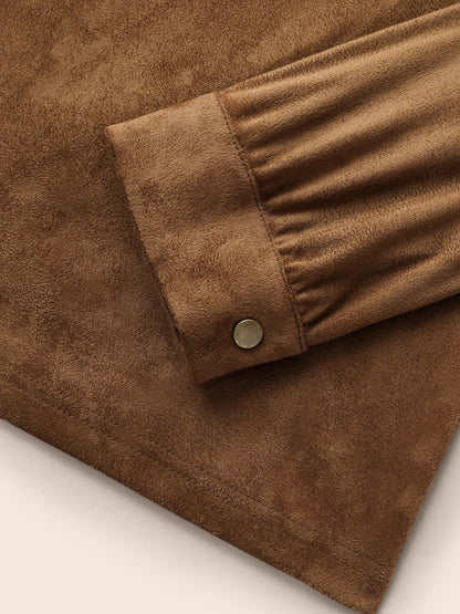 Stretchy Suede Pockets Slim-Fit Blouse