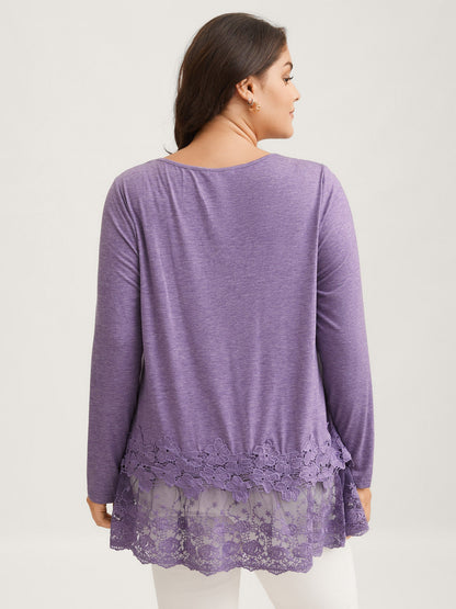 V Neck Lace Panel Jersey Top