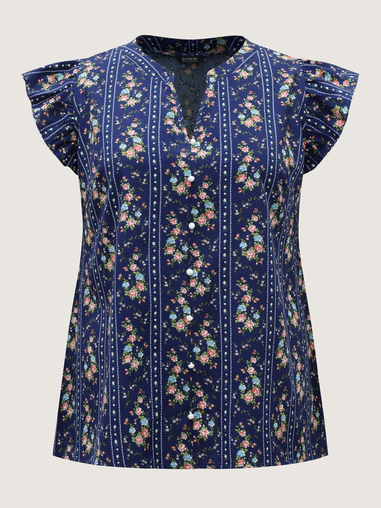 Floral Stripes Flutter Sleeve Blouse