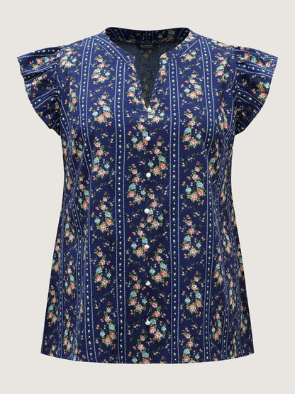 Floral Stripes Flutter Sleeve Blouse