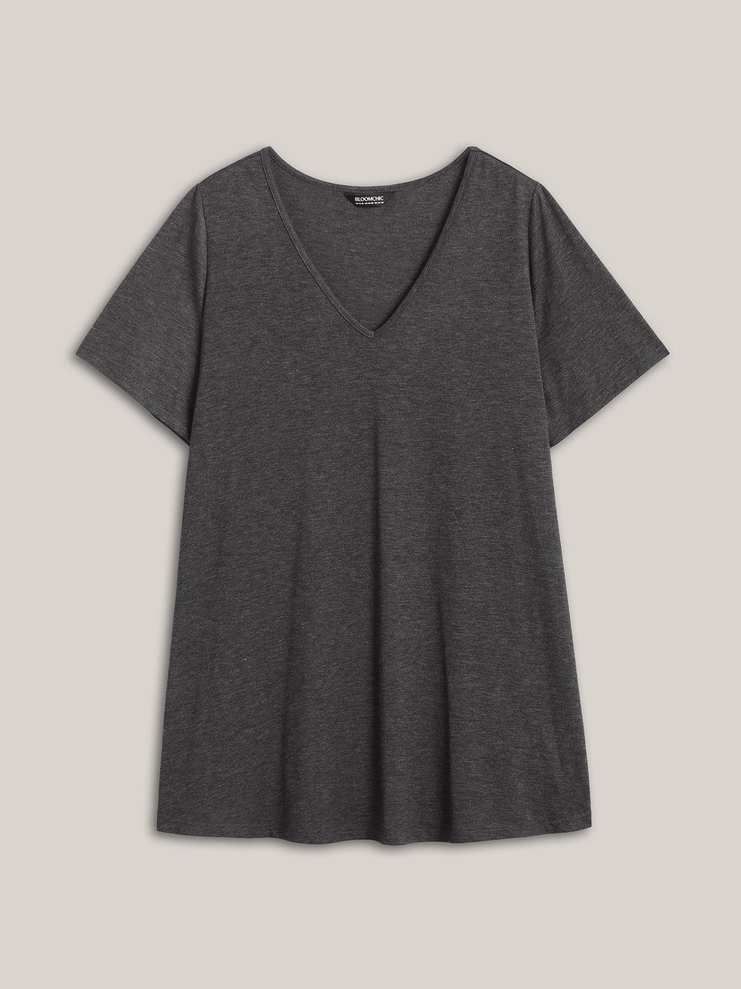 Curved Hem V-Neck Plain Knit Top