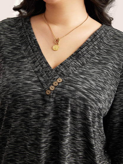 Heather Pleated Button Detail T-shirt