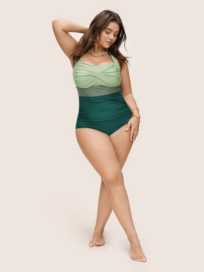 Contrast Twist Front Tummy-Control One Piece Swimsuit